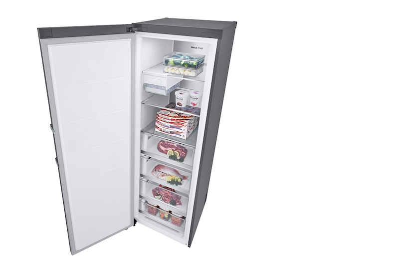 LG 324L Fritstående fryser (Shiny Steel) - Energiklasse E, Total No Frost, Express Freeze, Smart Diagnosis™ med Wi-Fi, GFE61PZCSZ