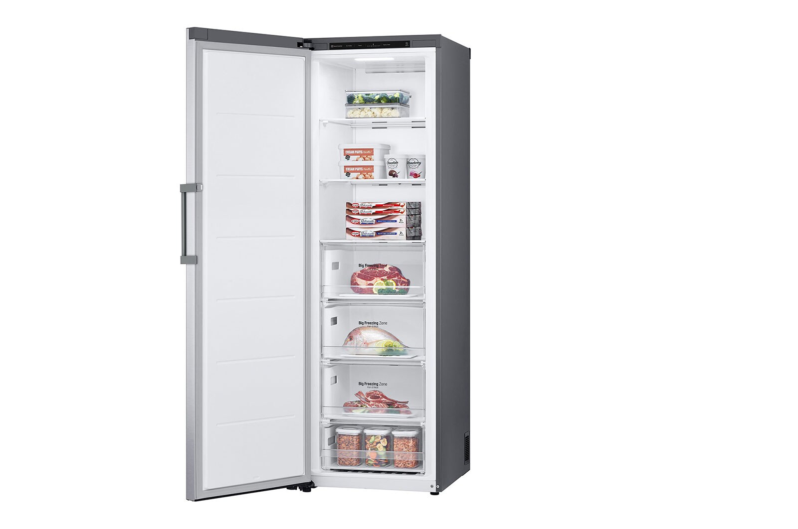 LG 324L Fritstående fryser (Shiny Steel) - Energiklasse E, Total No Frost, Express Freeze, GFT41PZGSZ