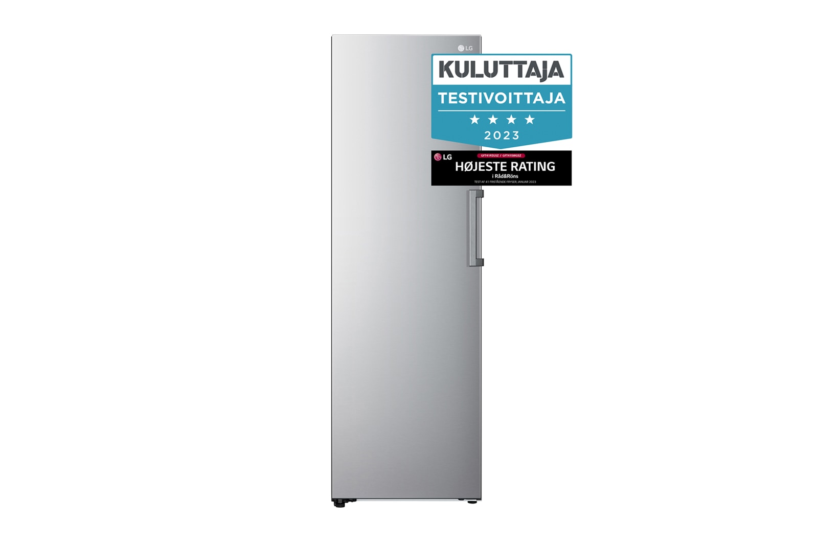 Visning forfra af 324L Fritstående fryser (Shiny Steel) - Energiklasse E, Total No Frost, Express Freeze GFT41PZGSZ