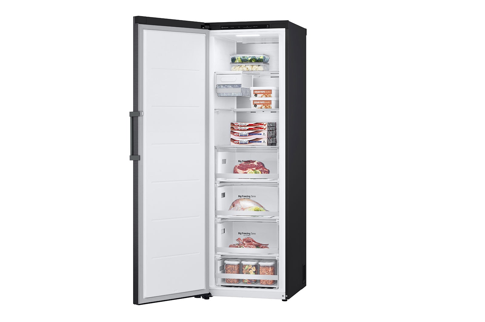 LG 324L Fritstående fryser (Matte Black) - Energiklasse E, Total No Frost, Express Freeze, Smart Diagnosis™, GFT61MCCSZ