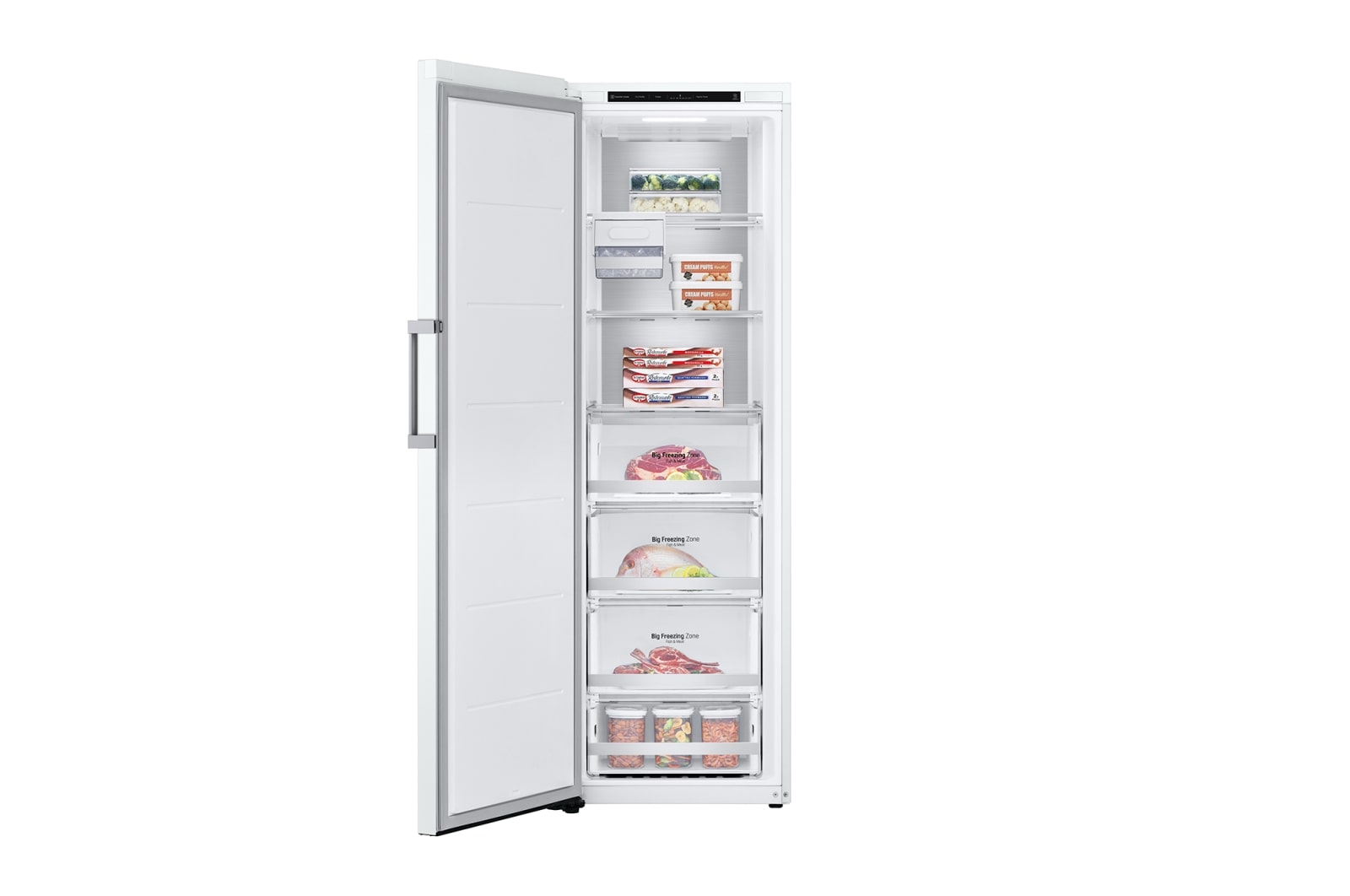 LG 324L Fritstående fryser (Hvid) - Energiklasse E, Total No Frost, Express Freeze, Smart Diagnosis™, GFT61SWCSZ