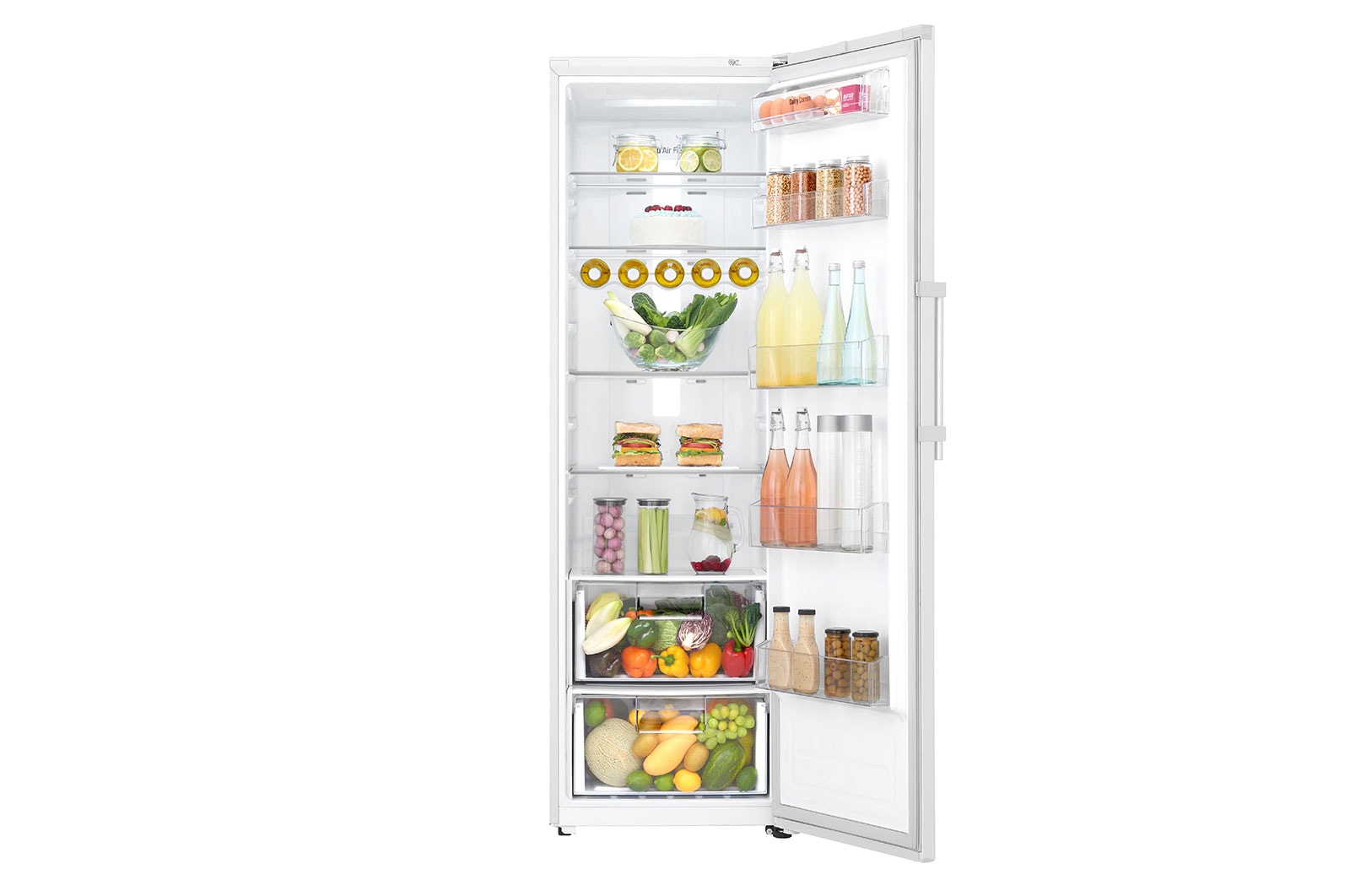 LG 375L Fritstående køleskab (Hvid) - Energiklasse F, Moist Balance Crisper™  og Smart Diagnosis™ med Wi-Fi, GL5241SWJZ1