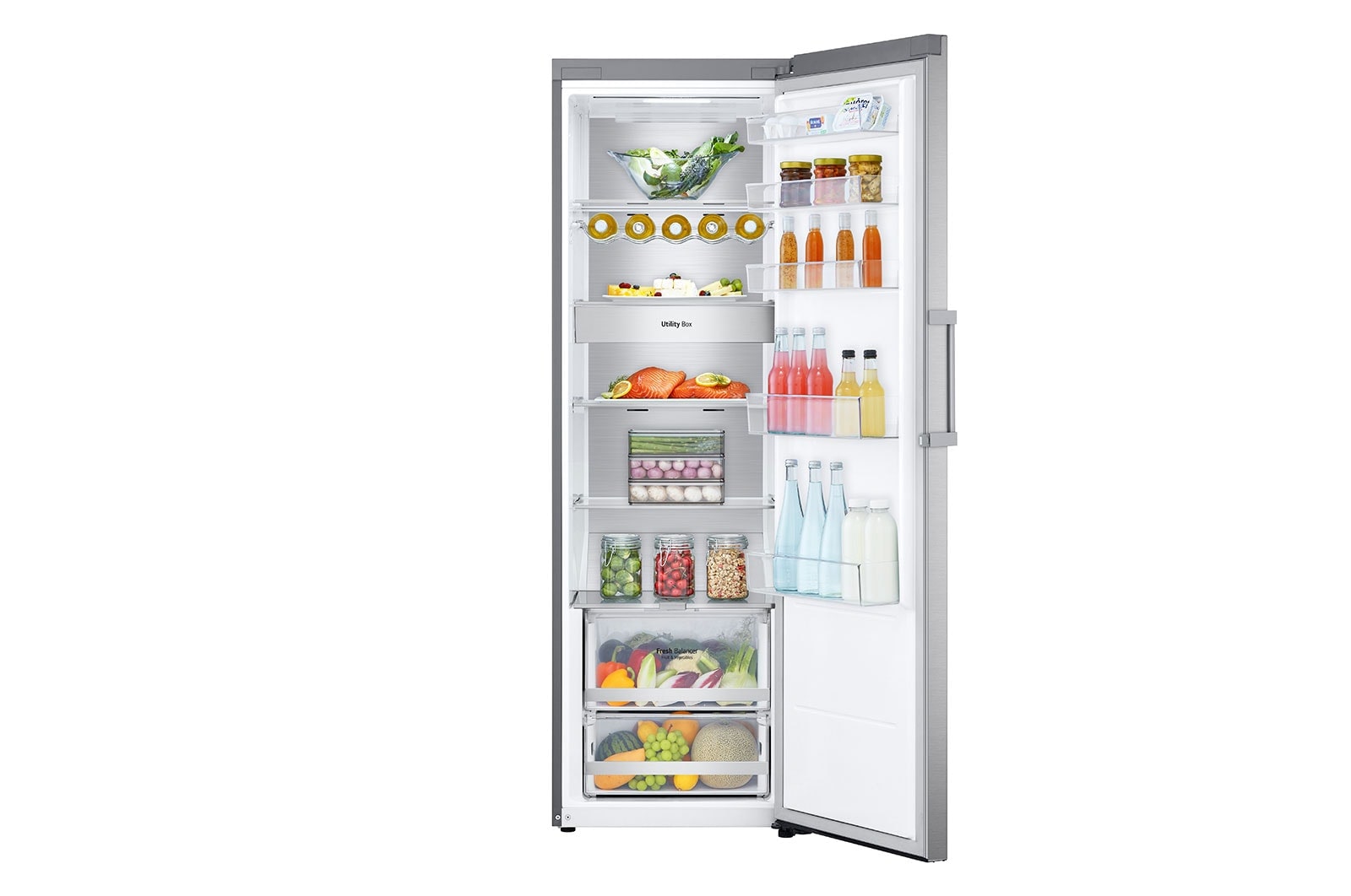 LG 386L Fritstående køleskab (Metal Sorbet) - Energiklasse D, DoorCooling™, LINEARCooling™, FRESHBalancer™, Smart Diagnosis™ med Wi-Fi, GLM71MBCSF