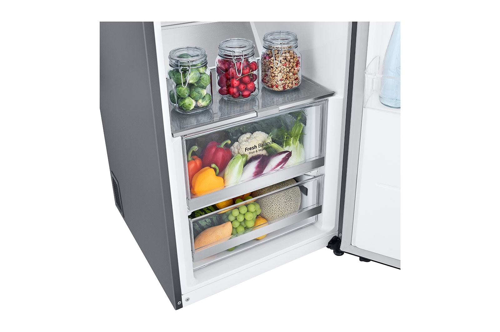 LG 386L Fritstående køleskab (Metal Sorbet) - Energiklasse D, DoorCooling™, LINEARCooling™, FRESHBalancer™, Smart Diagnosis™ med Wi-Fi, GLM71MBCSF