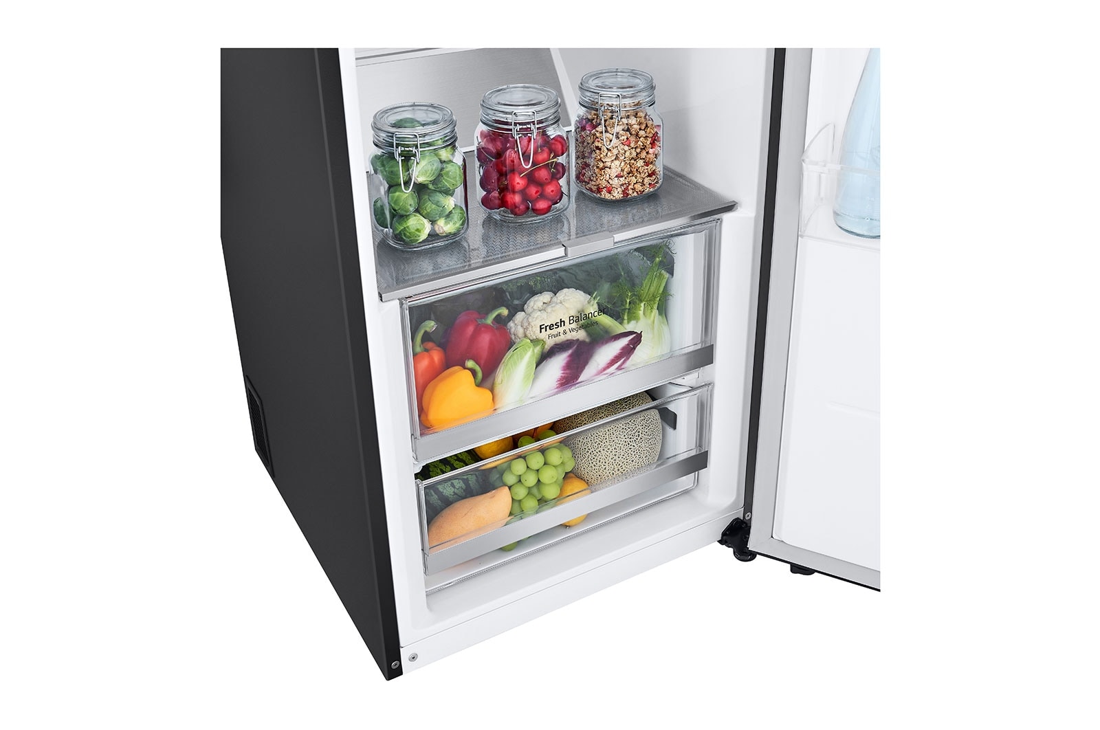 LG 386L Fritstående køleskab (Matte Black) - Energiklasse D, Door Cooling™, LINEARCooling™, FRESHBalancer™, Smart Diagnosis™ med Wi-Fi, GLM71MCCSF