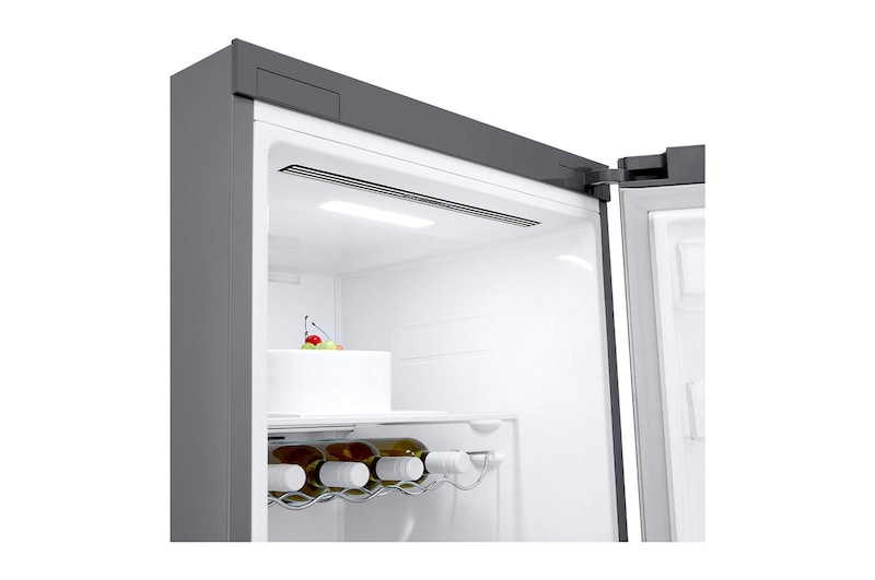 LG 386L Fritstående køleskab (Shiny Steel) - Energiklasse E, DoorCooling™, LINEARCooling™, Moist Balance Crisper™, Smart Diagnosis™ med Wi-Fi, GLE51PZGSZ