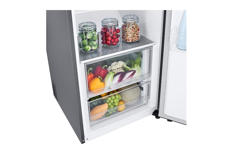 LG 386L Fritstående køleskab (Shiny Steel) - Energiklasse E, DoorCooling™, LINEARCooling™, Moist Balance Crisper™, Smart Diagnosis™ med Wi-Fi, GLE51PZGSZ