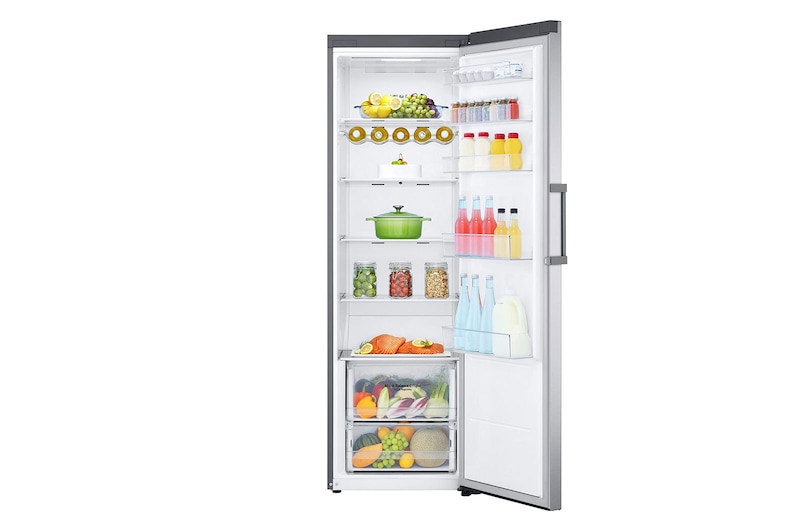 LG 386L Fritstående køleskab (Shiny Steel) - Energiklasse E, DoorCooling™, LINEARCooling™, Moist Balance Crisper™, Smart Diagnosis™ med Wi-Fi, GLE51PZGSZ