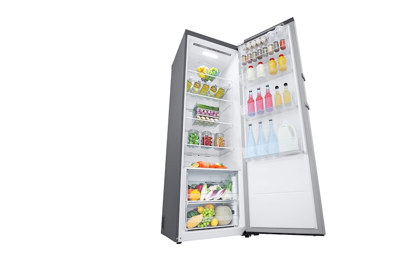 LG 386L Fritstående køleskab (Shiny Steel) - Energiklasse E, DoorCooling™, LINEARCooling™, Moist Balance Crisper™, Smart Diagnosis™ med Wi-Fi, GLE51PZGSZ