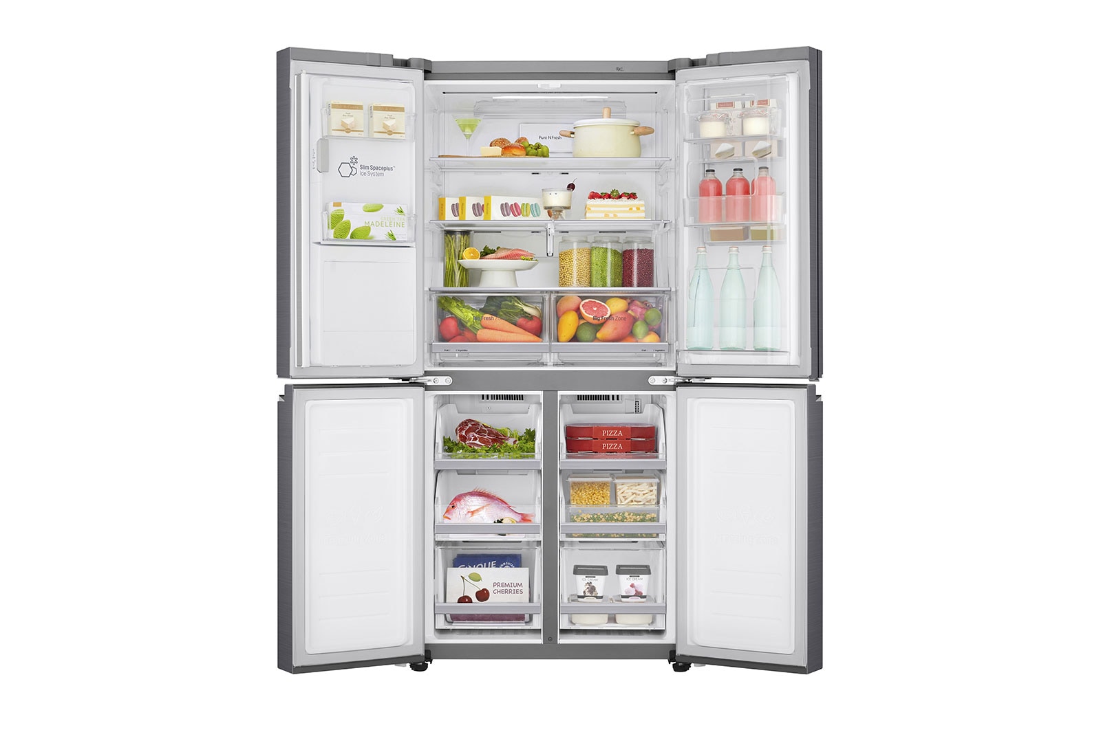 LG 508L Door in Door French Door (Shiny Steel) - Energiklasse F, Vand-/isdispenser med vandtilkobling og Smart Diagnosis™ med Wi-Fi, GMJ844PZKV