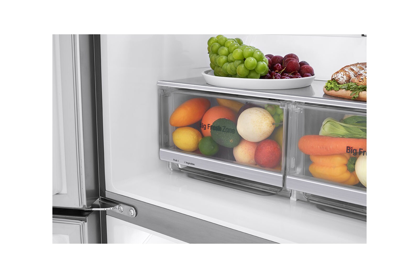 LG 508L Door in Door French Door (Shiny Steel) - Energiklasse F, Vand-/isdispenser med vandtilkobling og Smart Diagnosis™ med Wi-Fi, GMJ844PZKV