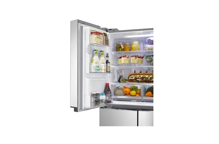 LG Afrimningsfrit A+ klasse French door-skab med dør-i-dør oplagring og dispenser for vand- og is med vandtilslutning (net 571 lL), GMJ916NSHV