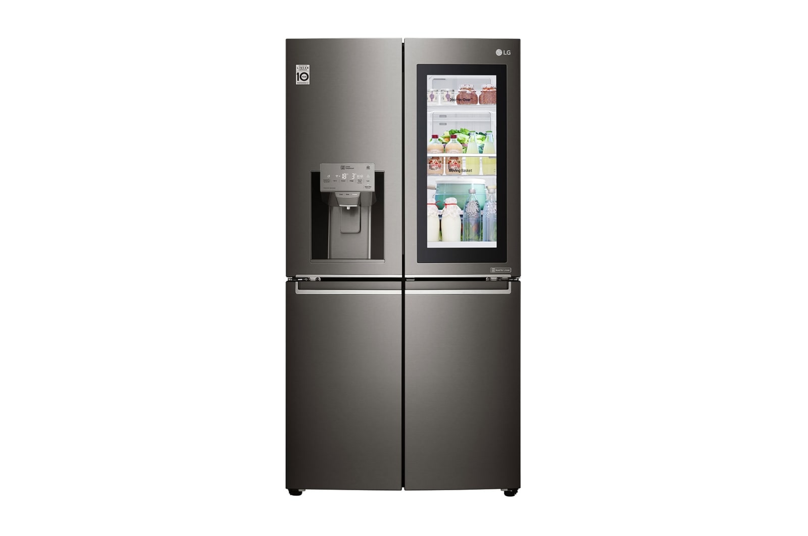 Visning forfra af 571L InstaView Door in Door French Door (Sort) , Vand-/isdispenser med vandtilkobling og Smart Diagnosis™ med Wi-Fi GMX936SBHV
