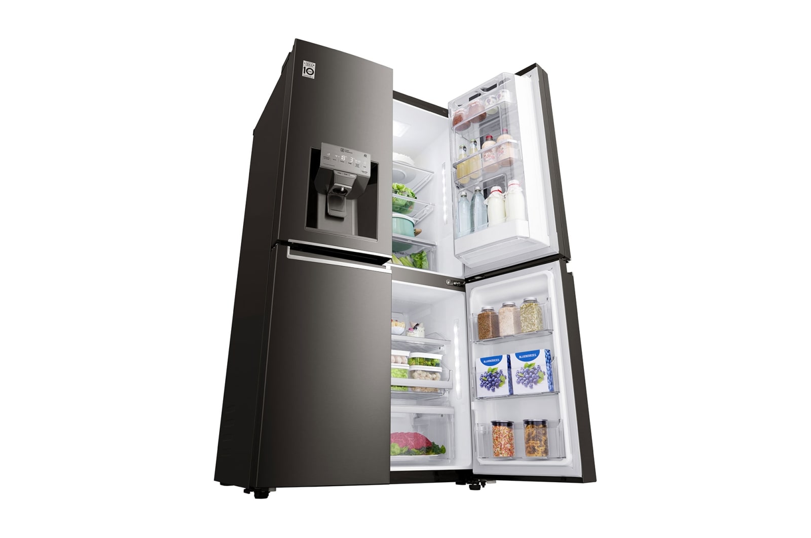 LG 571L InstaView Door in Door French Door (Sort) , Vand-/isdispenser med vandtilkobling og Smart Diagnosis™ med Wi-Fi, GMX936SBHV