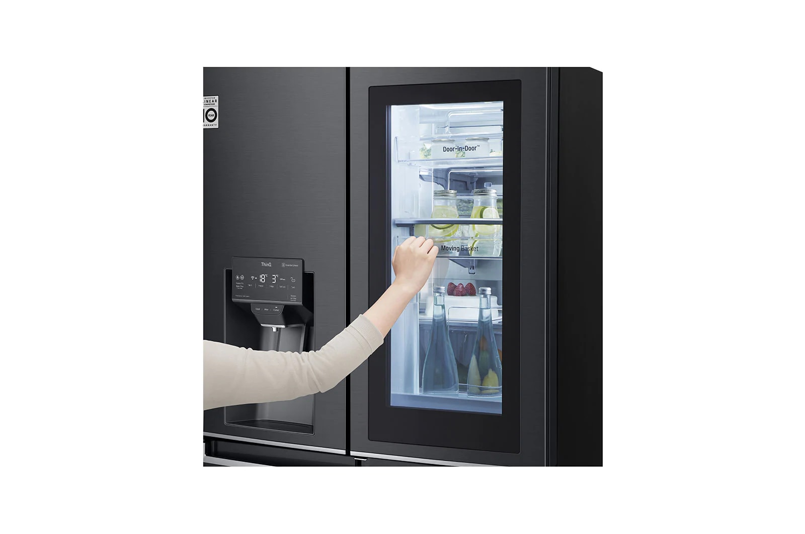 LG 638L InstaView Door in Door French Door (Matte Black) - Energiklasse F, Vand-/isdispenser med vandtilkobling og Smart Diagnosis™ med Wi-Fi, GMX945MC9F