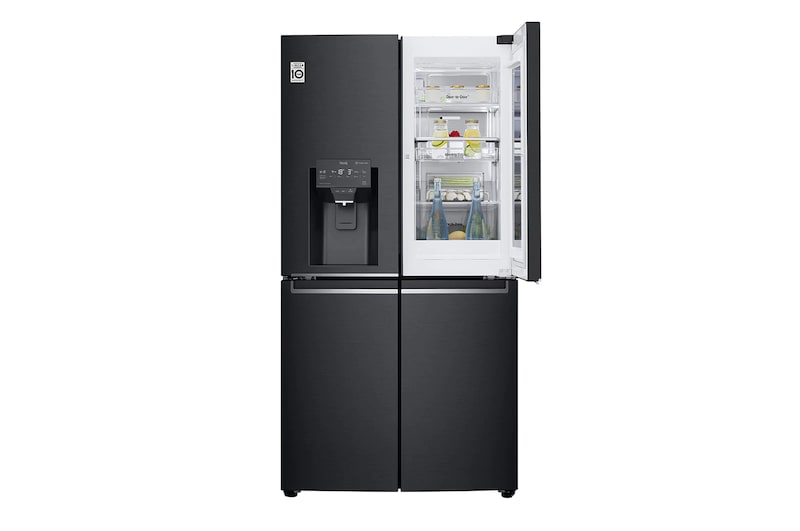 LG 638L InstaView Door in Door French Door (Matte Black) - Energiklasse F, Vand-/isdispenser med vandtilkobling og Smart Diagnosis™ med Wi-Fi, GMX945MC9F