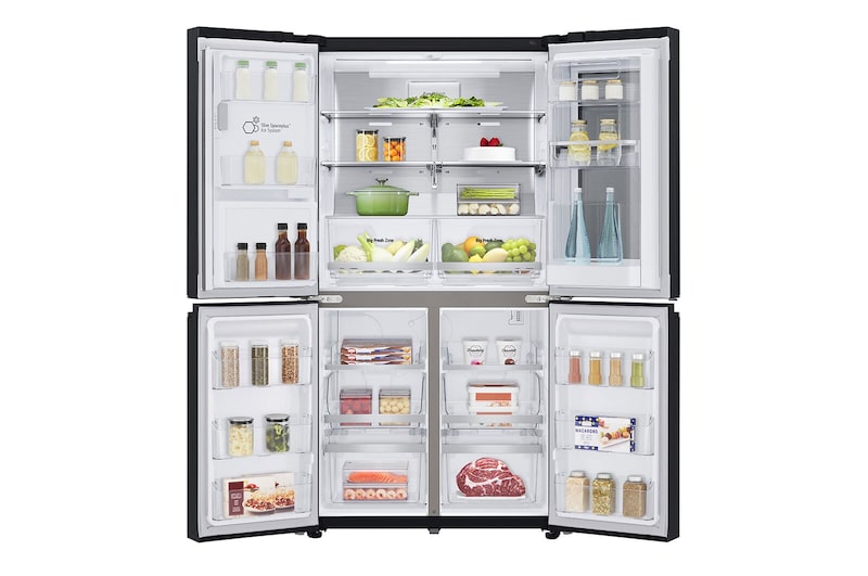 LG 638L InstaView Door in Door French Door (Matte Black) - Energiklasse F, Vand-/isdispenser med vandtilkobling og Smart Diagnosis™ med Wi-Fi, GMX945MC9F