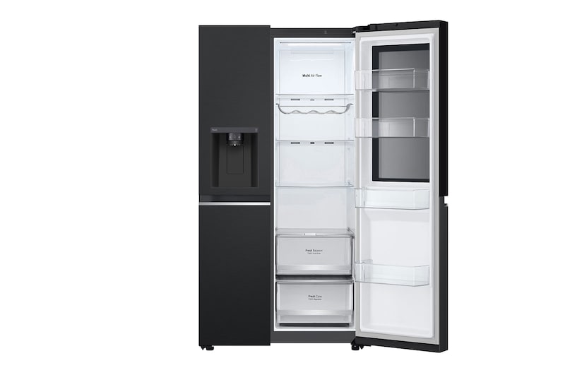 LG 635L InstaView™ Side by Side (Matte Black), Energiklasse E, Vand-/isdispenser med vandtilkobling, Smart Diagnosis™ med Wi-Fi, GSGV80EPLL
