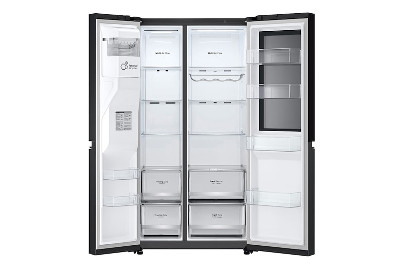 LG 635L InstaView™ Side by Side (Matte Black), Energiklasse E, Vand-/isdispenser med vandtilkobling, Smart Diagnosis™ med Wi-Fi, GSGV80EPLL