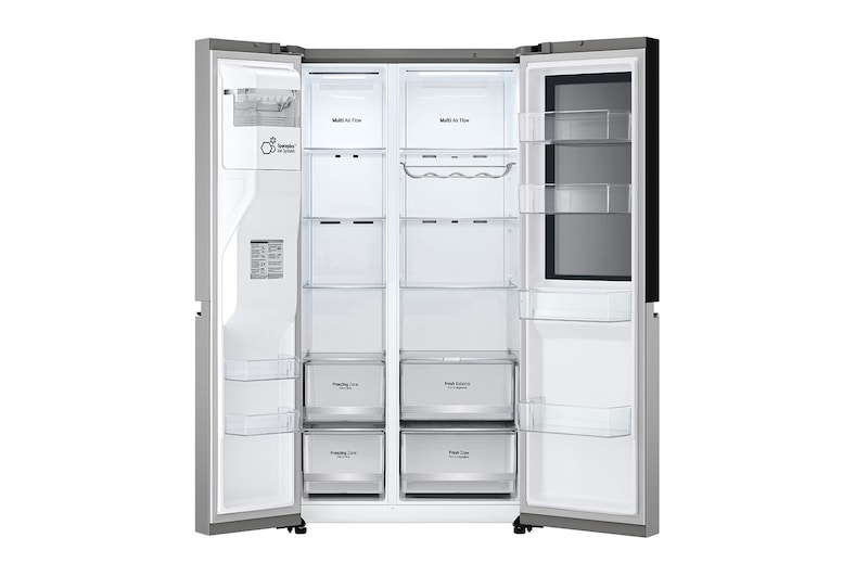 LG 635L InstaView™ Side by Side (Prime Silver), Energiklasse D, Vand-/isdispenser med vandtilkobling, Smart Diagnosis™ med Wi-Fi, GSGV80PYLD