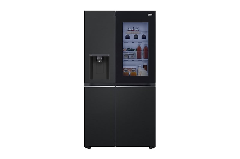 Visning forfra af 635L InstaView™ Side by Side (Essence Matte Black), Energiklasse D, Vand-/isdispenser uden vandtilkobling, Smart Diagnosis™ med Wi-Fi GSGV81EPLD