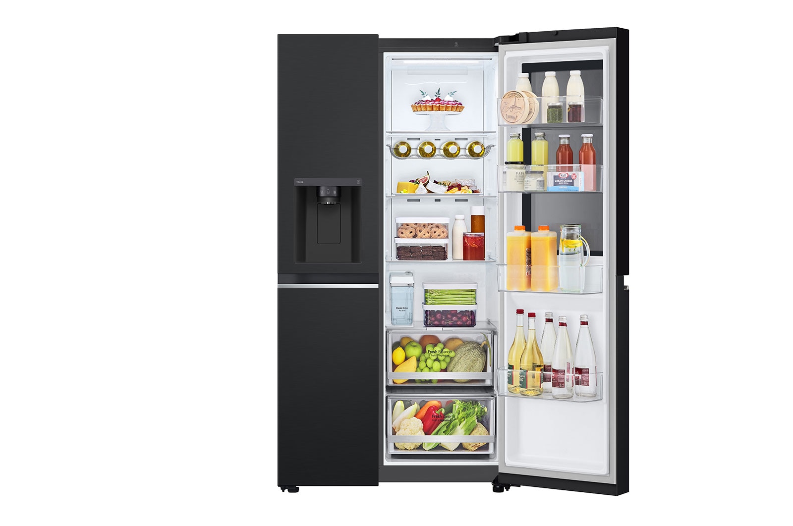 LG 635L InstaView™ Side by Side (Essence Matte Black), Energiklasse D, Vand-/isdispenser uden vandtilkobling, Smart Diagnosis™ med Wi-Fi, GSGV81EPLD
