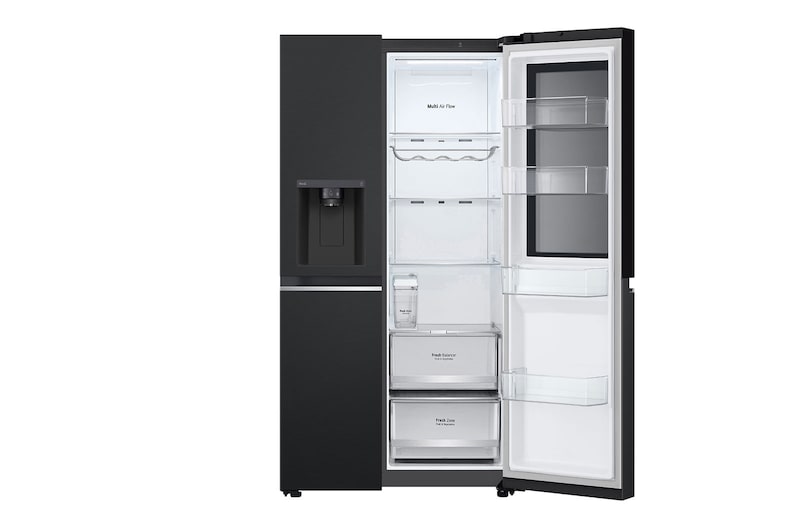 LG 635L InstaView™ Side by Side (Essence Matte Black), Energiklasse D, Vand-/isdispenser uden vandtilkobling, Smart Diagnosis™ med Wi-Fi, GSGV81EPLD