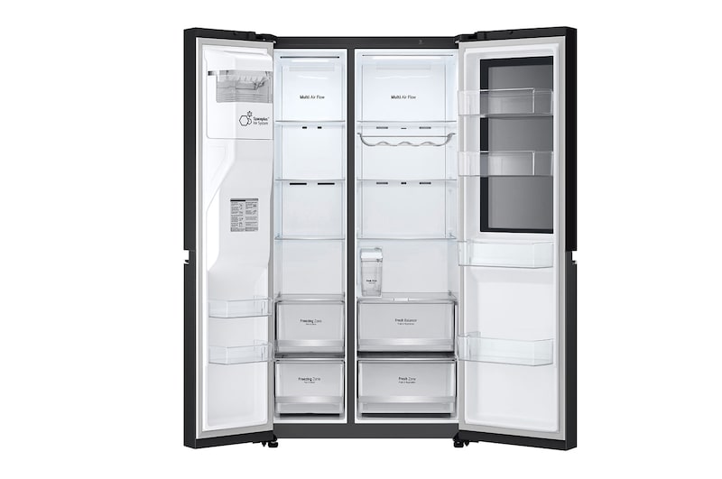 LG 635L InstaView™ Side by Side (Essence Matte Black), Energiklasse D, Vand-/isdispenser uden vandtilkobling, Smart Diagnosis™ med Wi-Fi, GSGV81EPLD