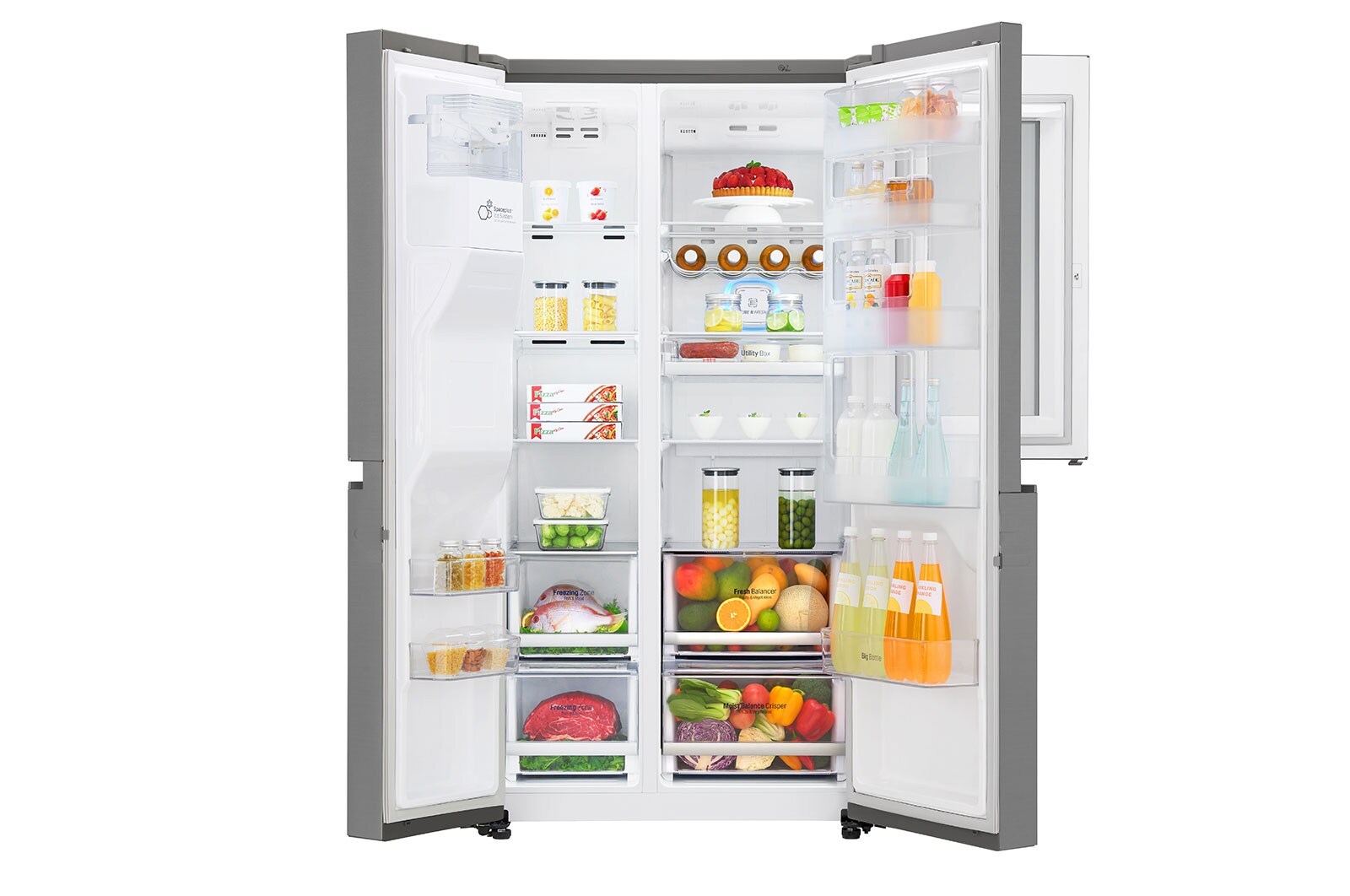 LG 625L InstaView Door in Door™ Side by Side (Shiny Steel) - Energiklasse F, Vand-/isdispenser med vandtilkobling og Smart Diagnosis™ med Wi-Fi, GSI960PZAZ