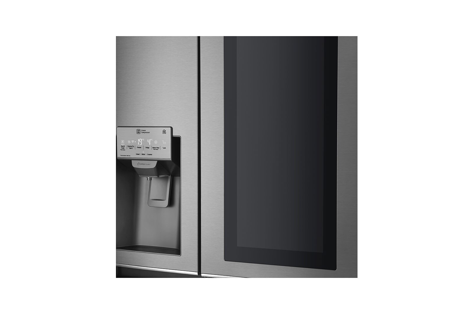 LG 625L InstaView Door in Door™ Side by Side (Shiny Steel) - Energiklasse F, Vand-/isdispenser med vandtilkobling og Smart Diagnosis™ med Wi-Fi, GSI960PZAZ