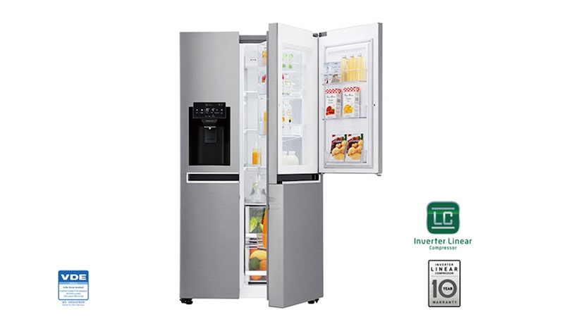 LG 625L Side by Side (Shiny Steel) Energiklasse F, Vand-/isdispenser med vandtilkobling, Smart Diagnosis™ med Wi-Fi, GSJ760PZXV