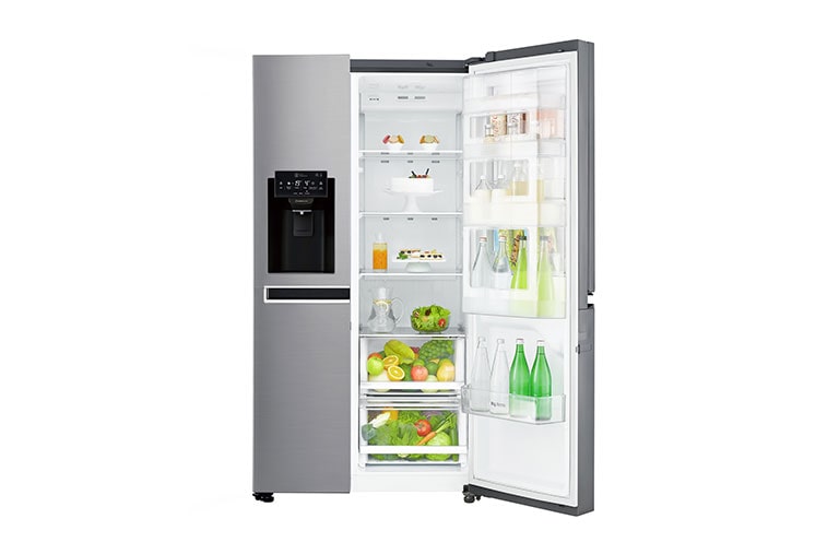 LG 625L Side by Side (Shiny Steel) Energiklasse F, Vand-/isdispenser med vandtilkobling, Smart Diagnosis™ med Wi-Fi, GSJ760PZXV