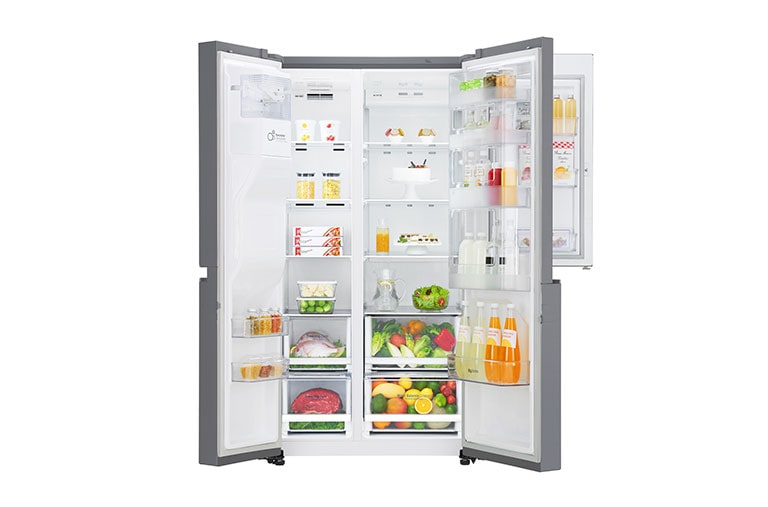 LG 625L Side by Side (Shiny Steel) Energiklasse F, Vand-/isdispenser med vandtilkobling, Smart Diagnosis™ med Wi-Fi, GSJ760PZXV