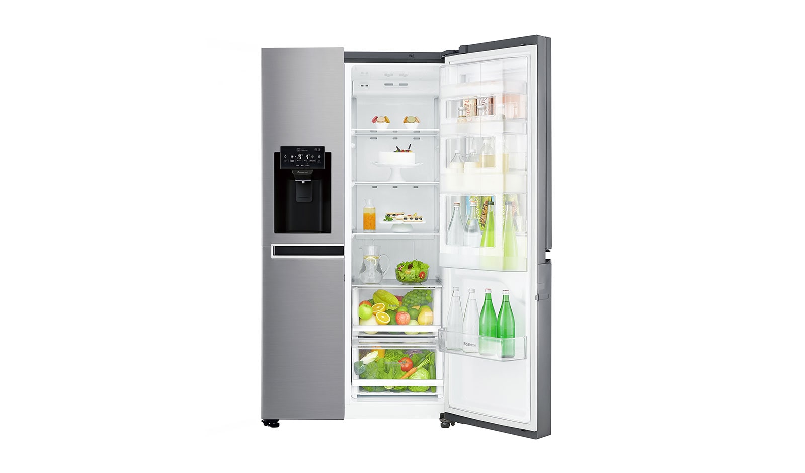 LG 625L Side by Side (Shiny Steel) Energiklasse F, Vand-/isdispenser med vandtilkobling, Smart Diagnosis™ med Wi-Fi, GSJ760PZXV