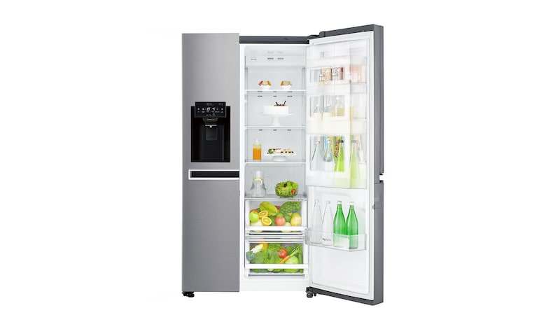 LG 625L Side by Side (Shiny Steel) Energiklasse F, Vand-/isdispenser med vandtilkobling, Smart Diagnosis™ med Wi-Fi, GSJ760PZXV