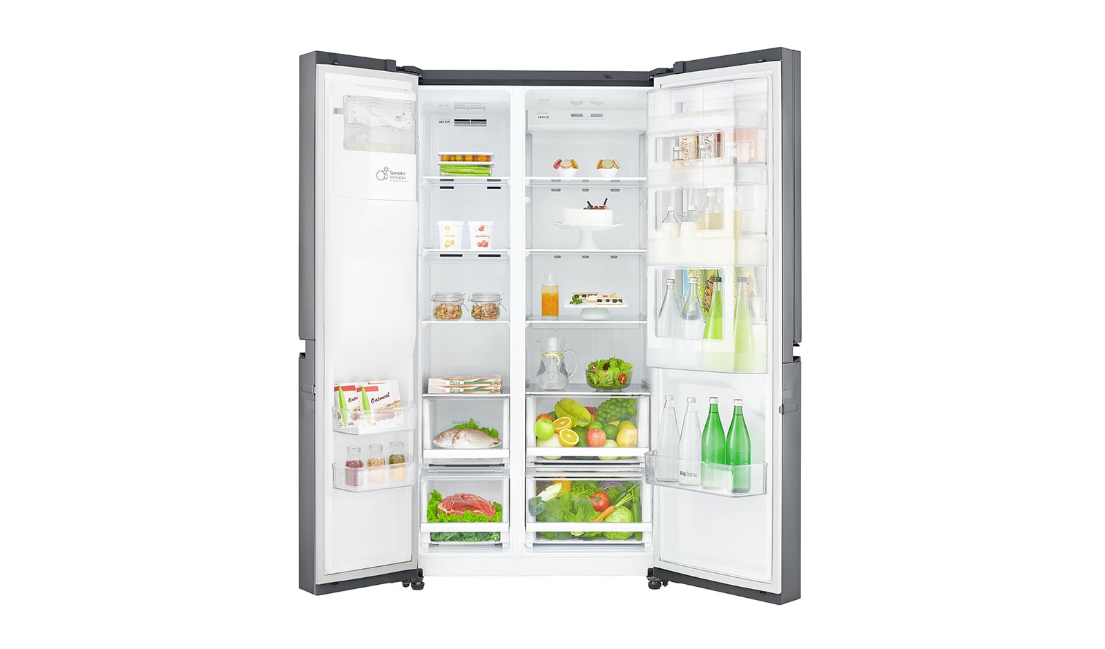 LG 625L Side by Side (Shiny Steel) Energiklasse F, Vand-/isdispenser med vandtilkobling, Smart Diagnosis™ med Wi-Fi, GSJ760PZXV