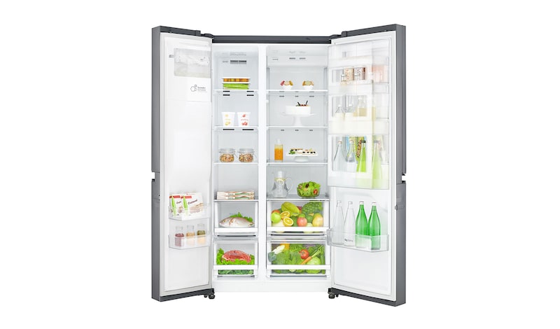 LG 625L Side by Side (Shiny Steel) Energiklasse F, Vand-/isdispenser med vandtilkobling, Smart Diagnosis™ med Wi-Fi, GSJ760PZXV
