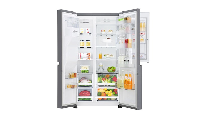 LG 625L Side by Side (Shiny Steel) Energiklasse F, Vand-/isdispenser med vandtilkobling, Smart Diagnosis™ med Wi-Fi, GSJ760PZXV