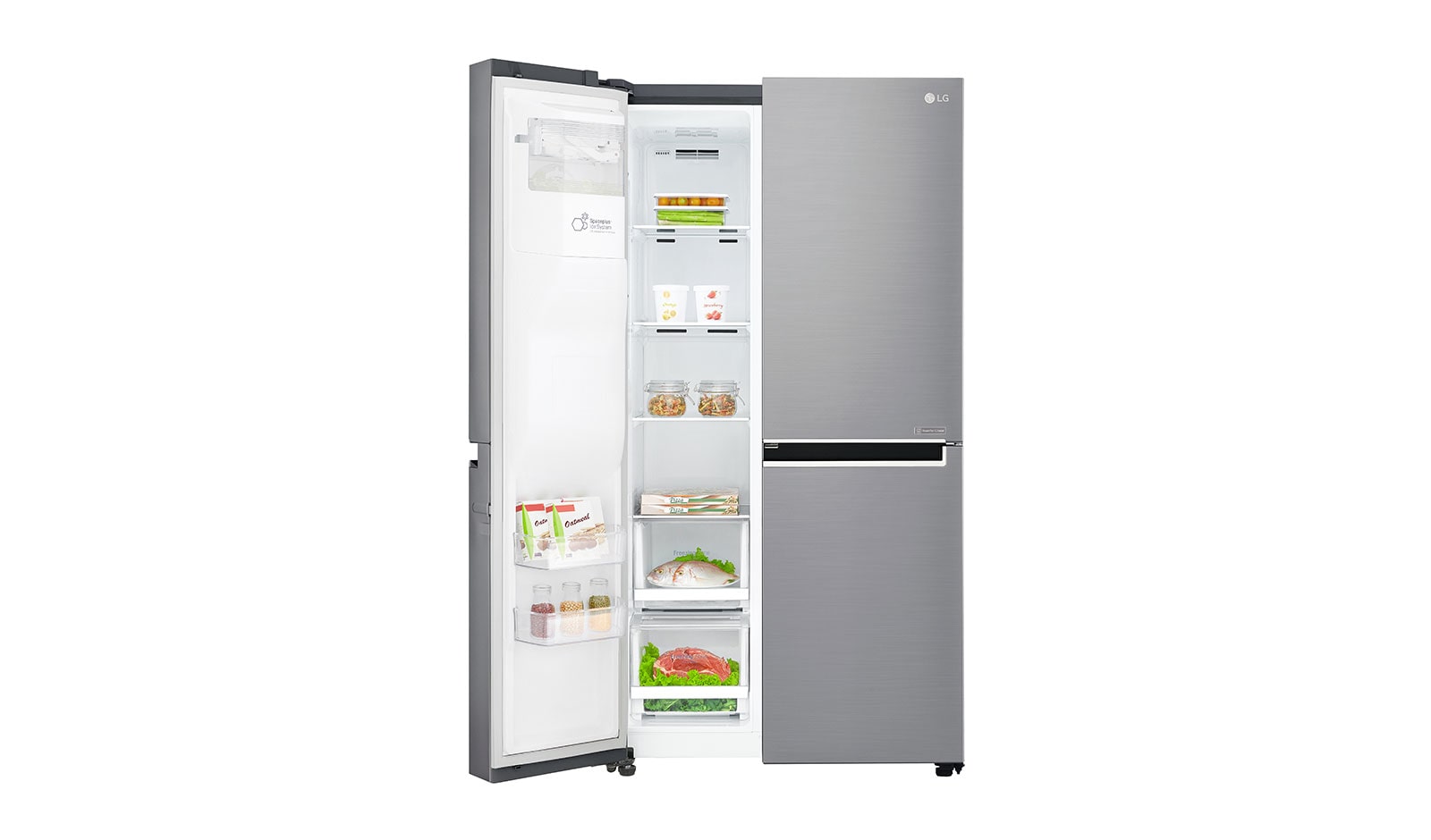 LG 625L Side by Side (Shiny Steel) Energiklasse F, Vand-/isdispenser med vandtilkobling, Smart Diagnosis™ med Wi-Fi, GSJ760PZXV