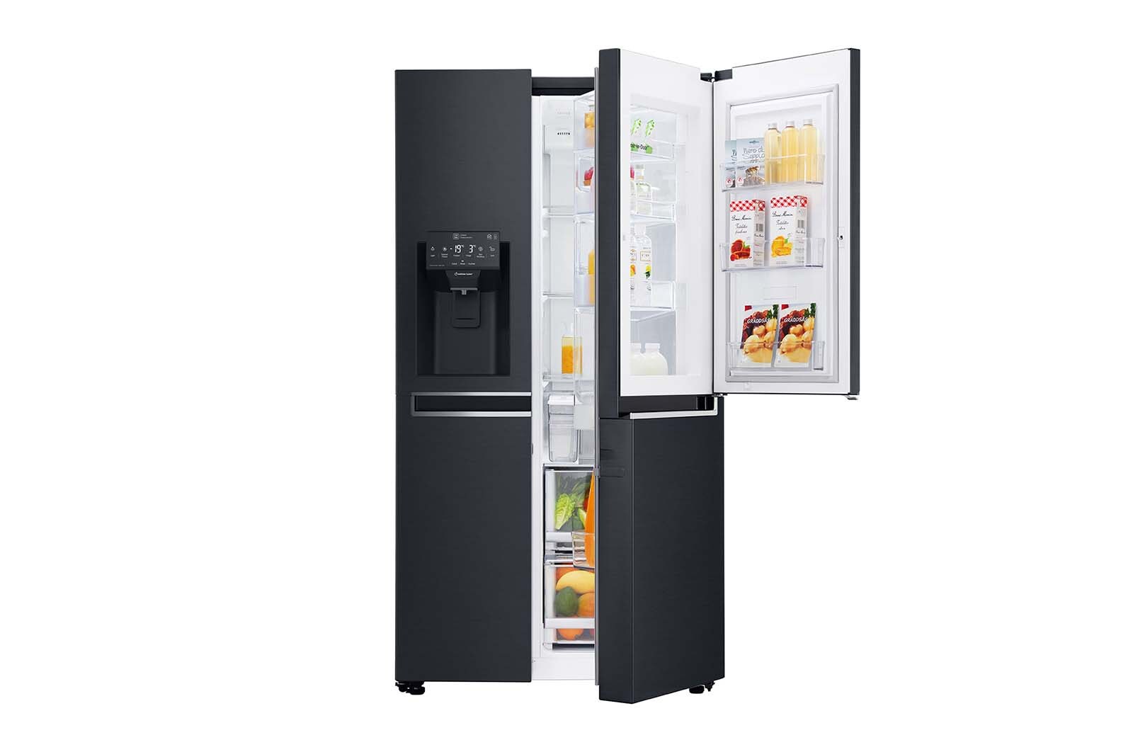 Visning forfra af 625L Side by Side (Matte Black) - Energiklasse F, Vand-/isdispenser uden vandtilkobling, Smart Diagnosis™ med Wi-Fi GSJ761MCUZ
