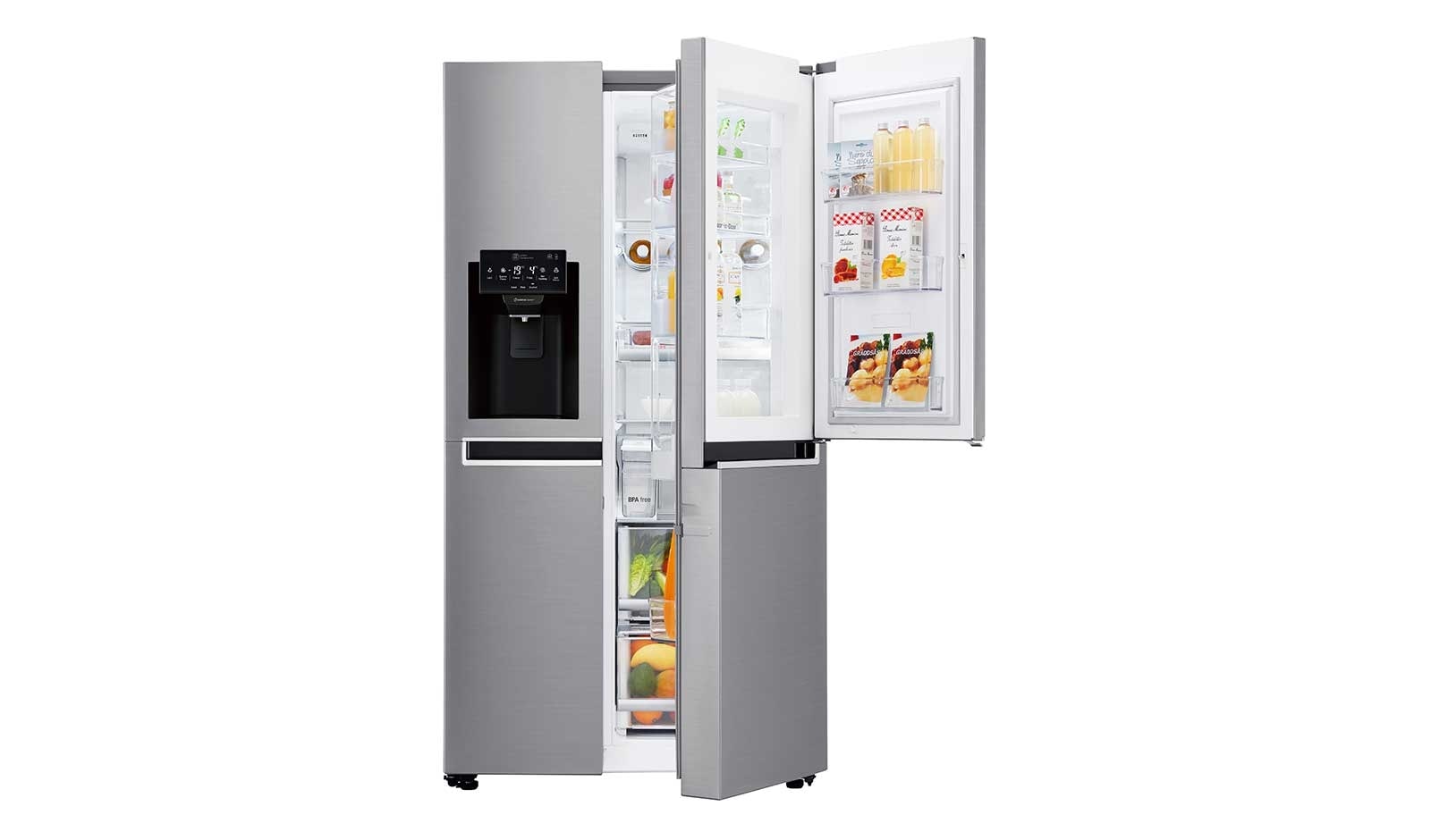Visning forfra af 625L Door in Door™ Side by Side (Shiny Steel) Energiklasse F Non Plumbing, Smart Diagnosis™ med wifi GSJ761PZTZ