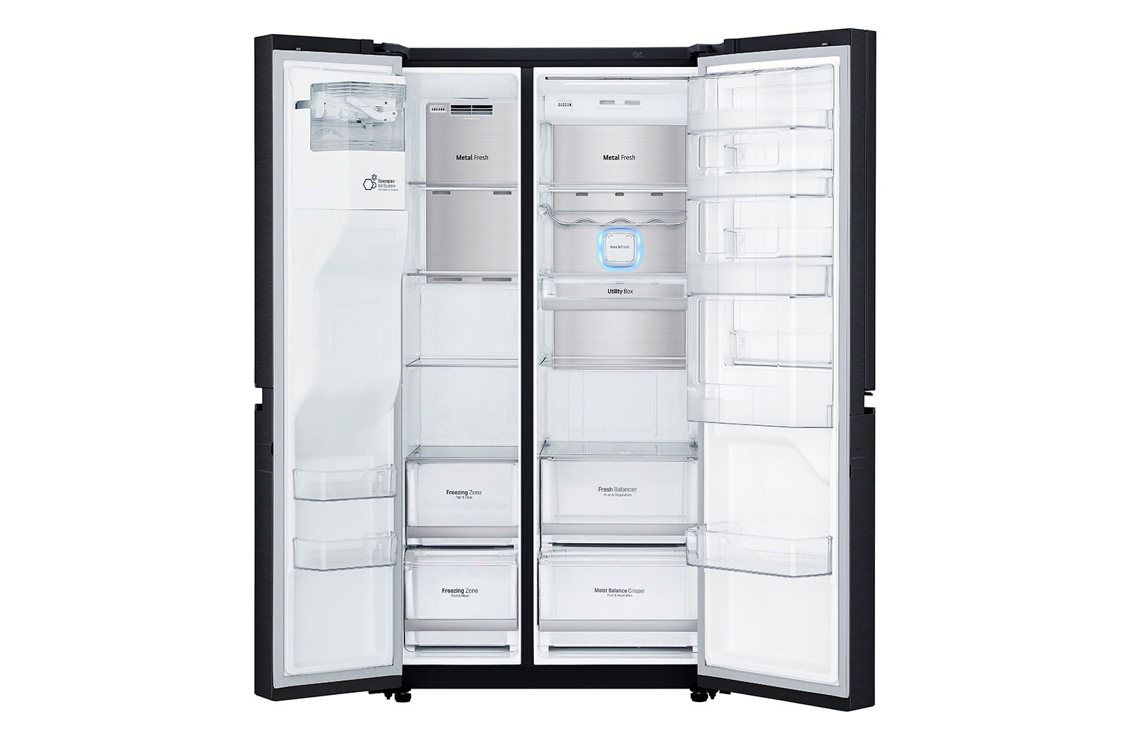 LG 625L Side by Side (Matte Black) - Energiklasse E, Vand-/isdispenser med vandtilkobling, Smart Diagnosis™ med Wi-Fi, GSJ960MCCZ