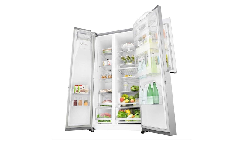LG 625L Side by Side (Noble Steel) Energiklasse F, Vand-/isdispenser med vandtilkobling, Smart Diagnosis™ med Wi-Fi, GSJ960NSTZ