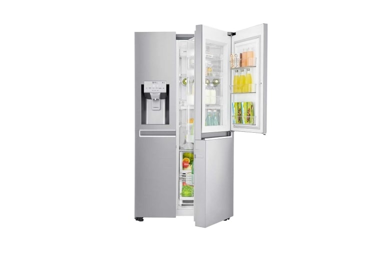 Visning forfra af 625L Side by Side (Noble Steel) Energiklasse F, Vand-/isdispenser med vandtilkobling, Smart Diagnosis™ med Wi-Fi GSJ960NSTZ