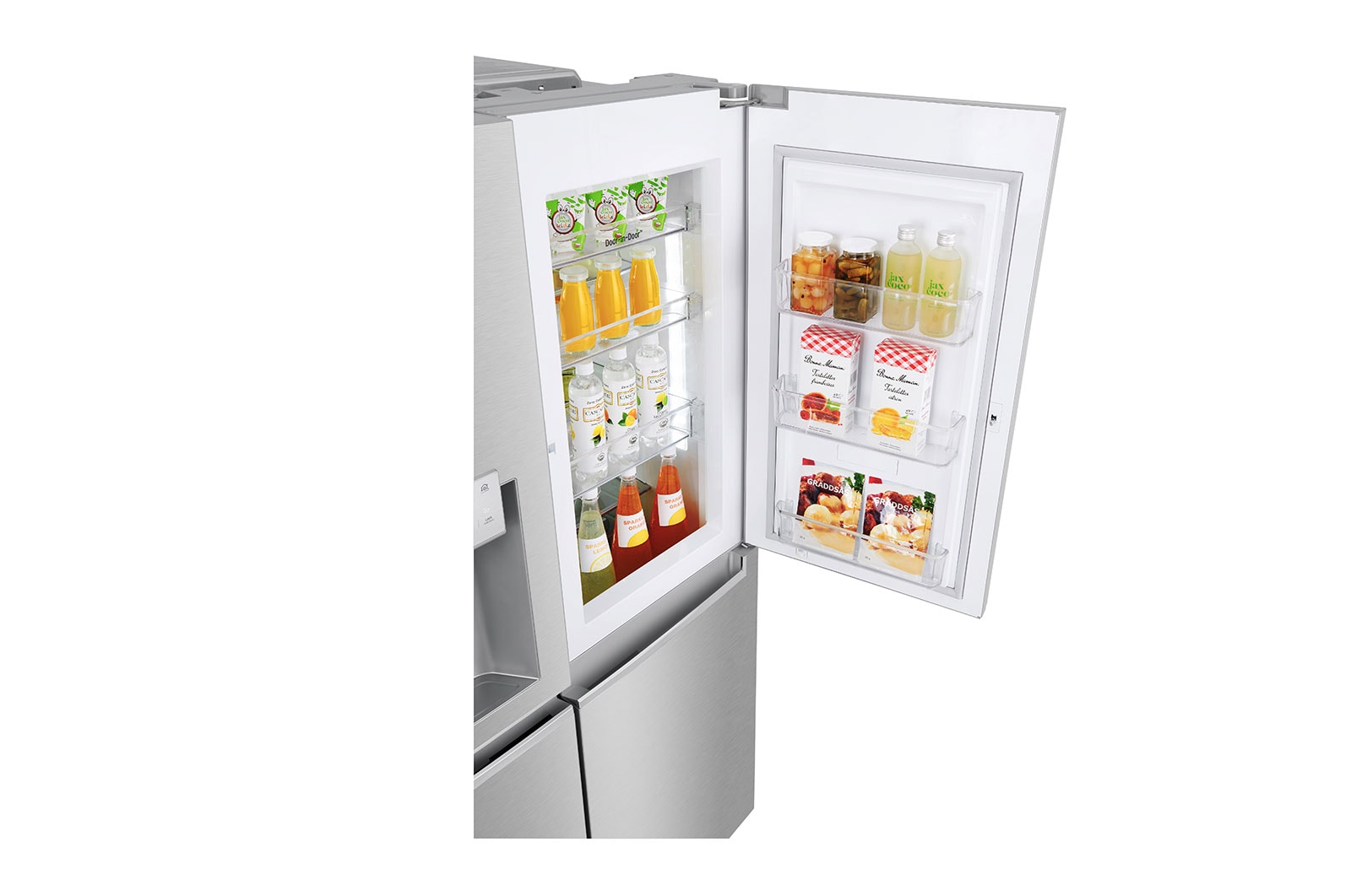 LG 625L Door in Door™ Side by Side (Noble Steel) - Energiklasse E, Vand-/isdispenser med vandtilkobling og Smart Diagnosis™ med Wi-Fi, GSJ960NSZE