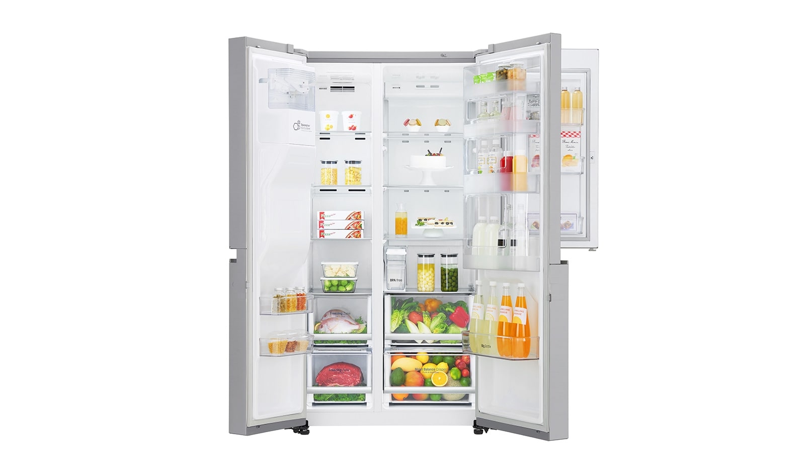 LG 625L Side by Side (Noble Steel) Energiklasse F, Vand-/isdispenser uden vandtilkobling, Smart Diagnosis™ med Wi-Fi, GSJ961NSUZ