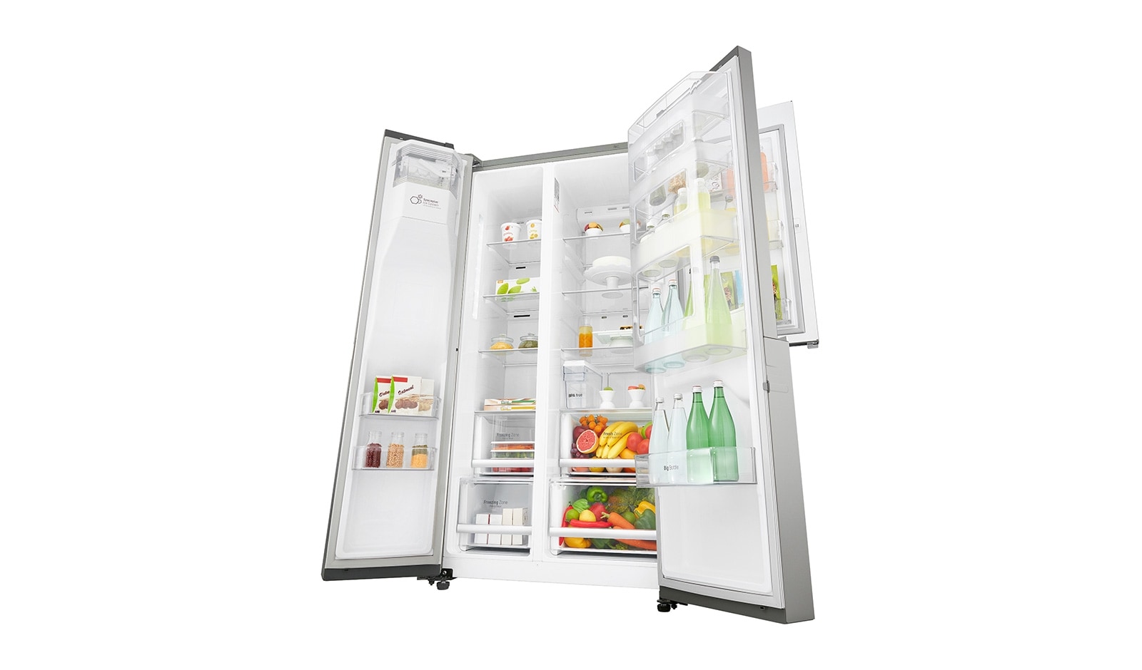 LG 625L Side by Side (Noble Steel) Energiklasse F, Vand-/isdispenser uden vandtilkobling, Smart Diagnosis™ med Wi-Fi, GSJ961NSUZ