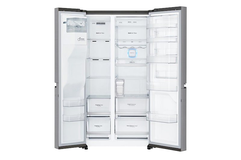 LG 625L Side by Side (Shiny Steel) - Energiklasse F, Vand-/isdispenser uden vandtilkobling, Smart Diagnosis™ med Wi-Fi, GSJ961PZVZ