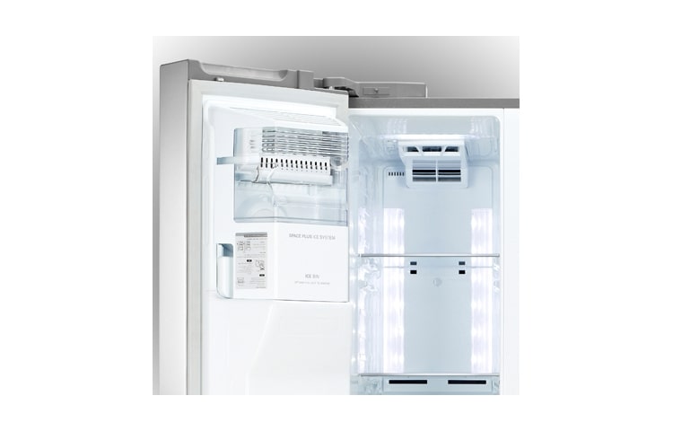 LG  Afrimningsfrit side-by-side-skab med dør-i-dør oplagring og dispenser for vand- og is (596 L), GSJ976NSBZ