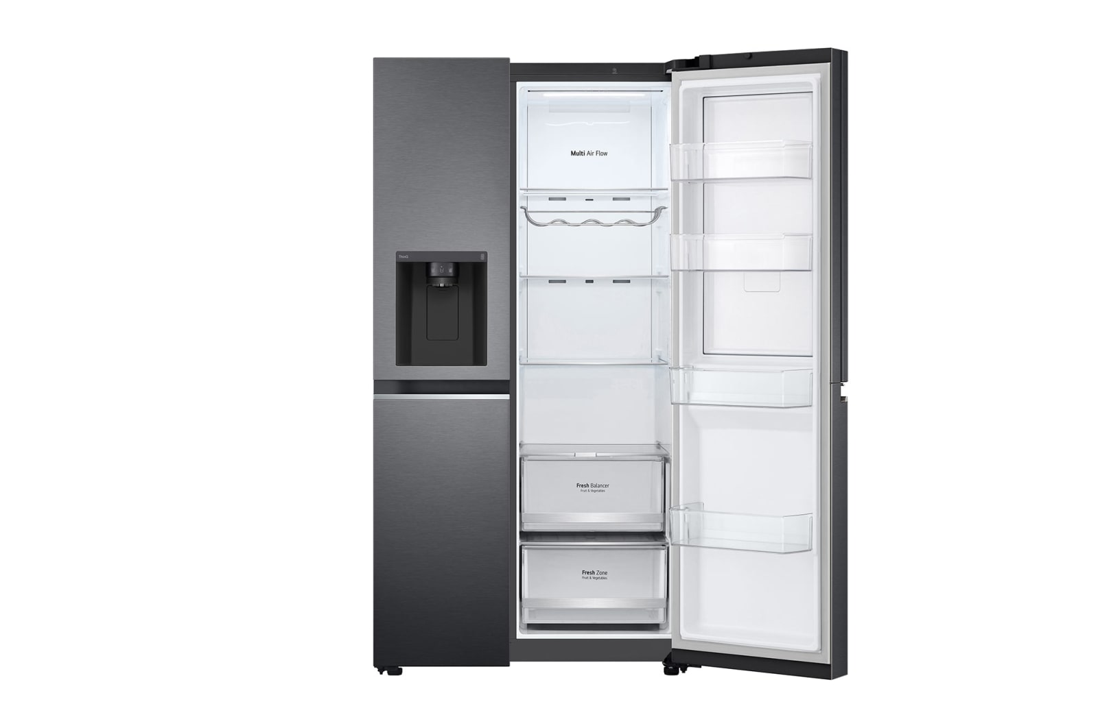 LG 635L Door in Door™ Side by Side (Matte Black Steel), Energiklasse E, Vand-/isdispenser med vandtilkobling, Smart Diagnosis™ med Wi-Fi, GSJV70MCLE